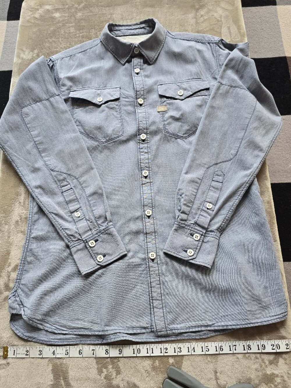 G-Star RAW Tacoma Long Sleeve Western Shirt - Gray Pearl Snap Men’s Large